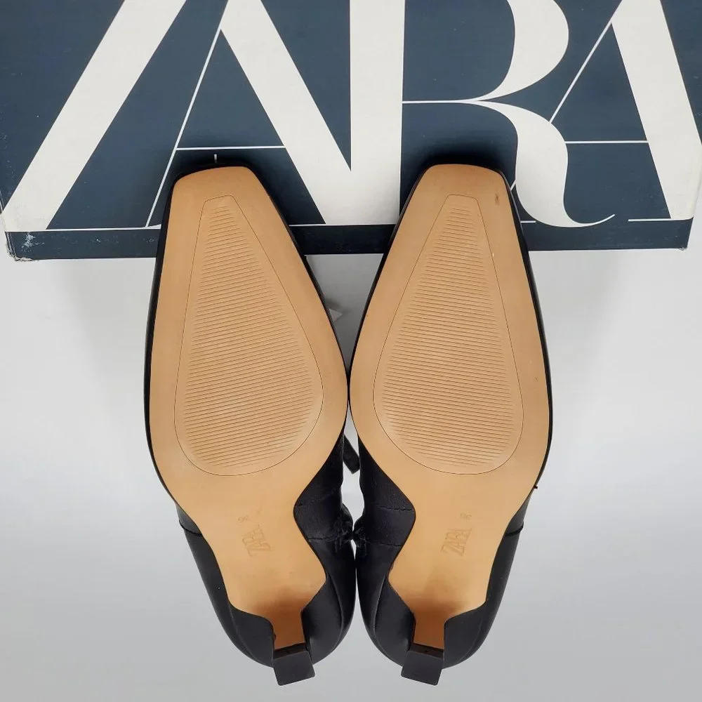 Zara Black Leather Kitten Heel Booties - NWT - Picture 12 of 16